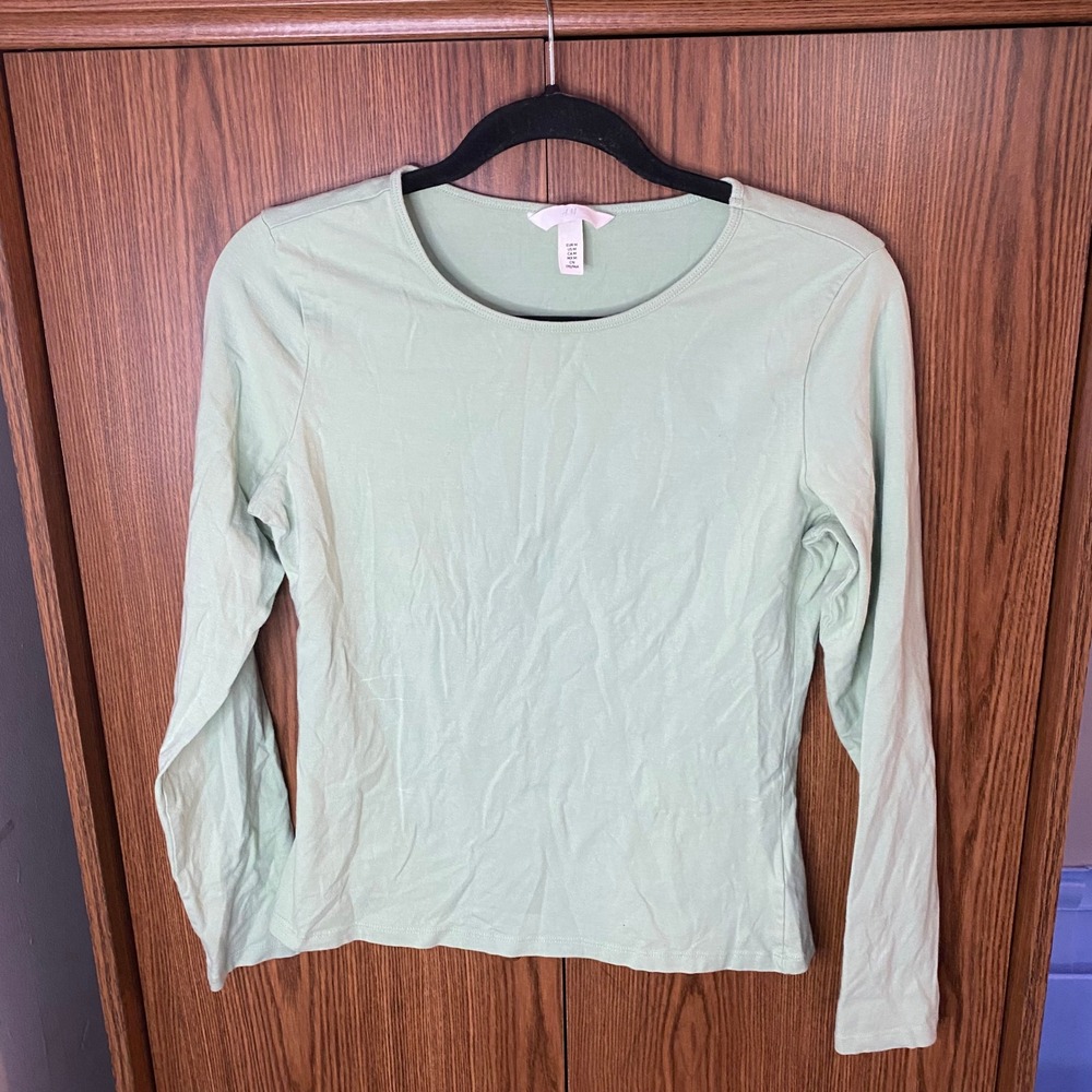H&M Long Sleeve Top Womens Medium Light Green Crew Neck Cotton Stretch